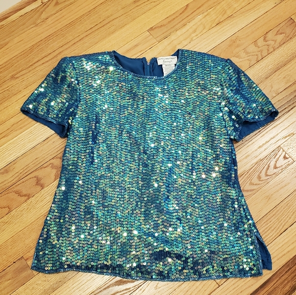 Vintage Papell Mermaid Silk Sequin Top - Picture 1 of 10